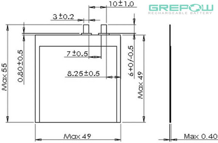 0.5mm超薄電池GRP0449049結構圖