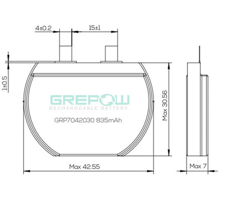 GRP7042030圓形鋰電池結構圖